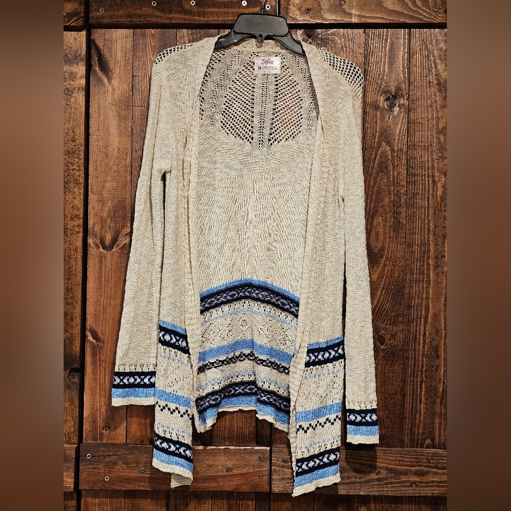 Justice Beige and Blue Patterned Cardigan